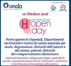 Salute mentale: 10 ottobre H open day per le donne